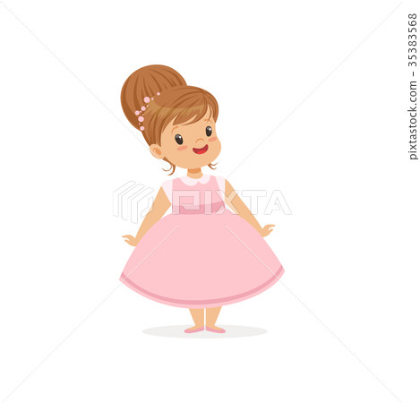 插图素材: beautiful little girl posing in pink dress, young