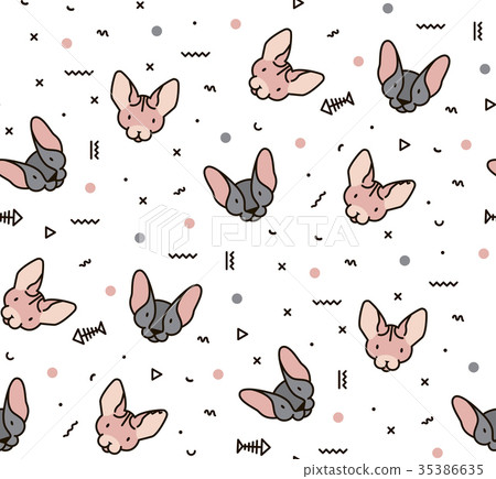 图库插图: simple pattern with cats and geometric shapes.