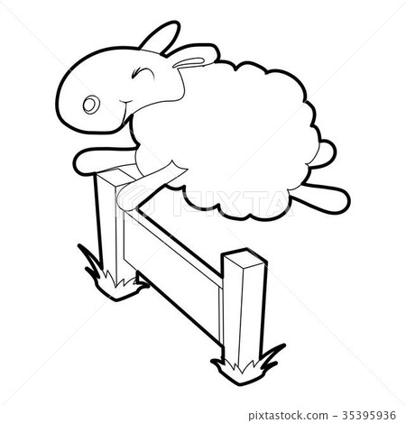 插图素材: sheep jumping over barrier icon, outline style