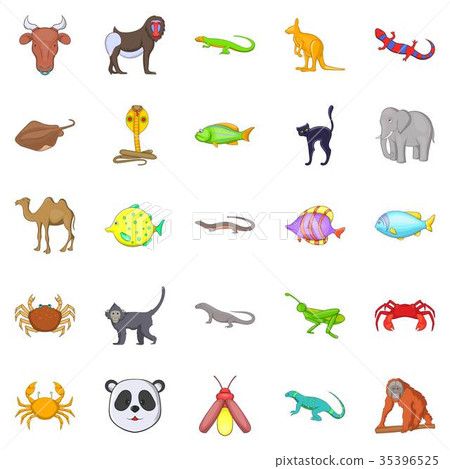 图库插图: animals of the jungle icons set, cartoon style