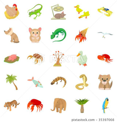 图库插图: animal shelter icons set, cartoon style