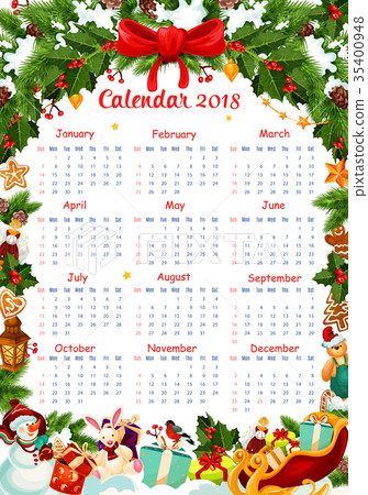 图库插图: christmas holiday 2018 calendar vector template