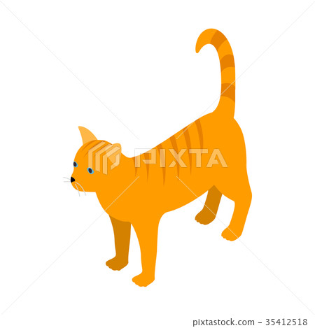 插图素材: orange tabby cat icon, isometric 3d style