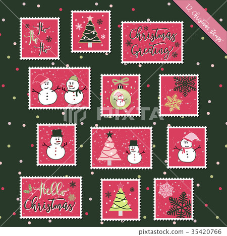 插图素材: christmas stamps pink