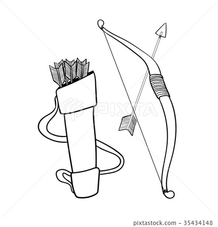 插图素材: hand drawn arrows bow and case-vector illustration