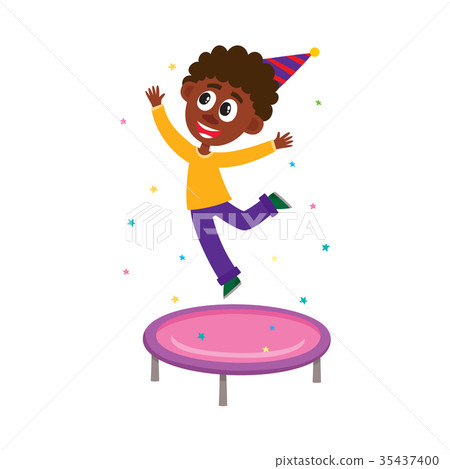 插图素材: black boy jumping on trampoline at birthday party 查看