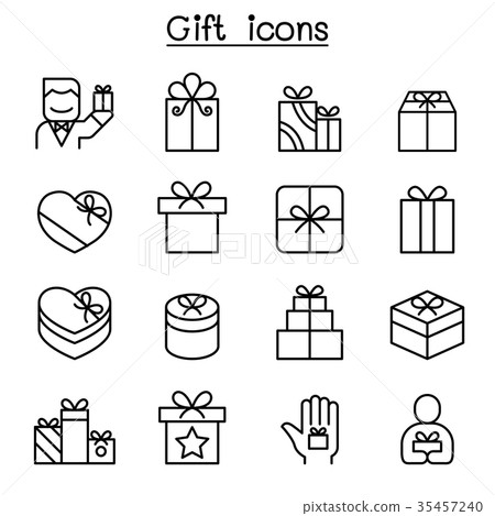 插图素材: gift box icon set in thin line style