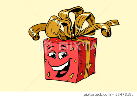 插图素材: red gift box cute smiley face character