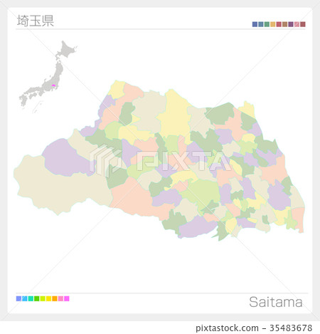 图库插图: 埼玉县地图(城市/城市/颜色编码)