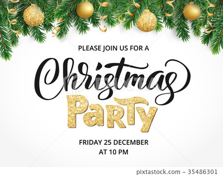 插图素材: christmas party poster. hand written lettering