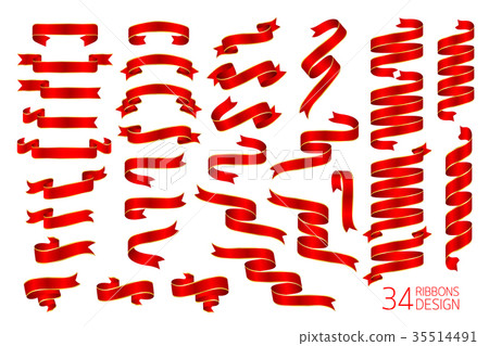 插图素材: set of red ribbon with gold strip.