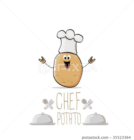 图库插图: vector funny cartoon cute brown chef potato with