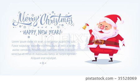 插图素材: cute cartoon santa claus ringing bell and smiling