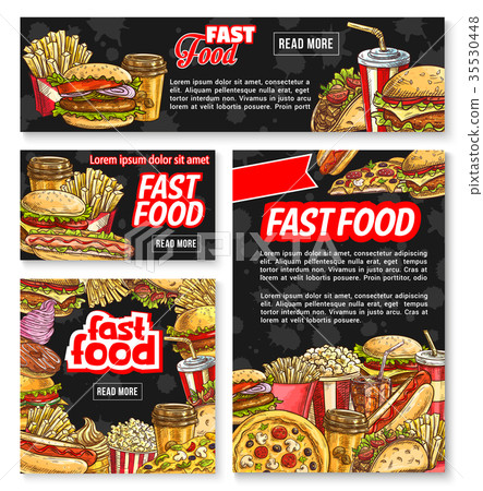 图库插图: vector fast food sketch restaurant poster banner