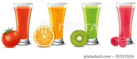 图库插图: fresh fruit juice in glass - tomato, orange, kiwi