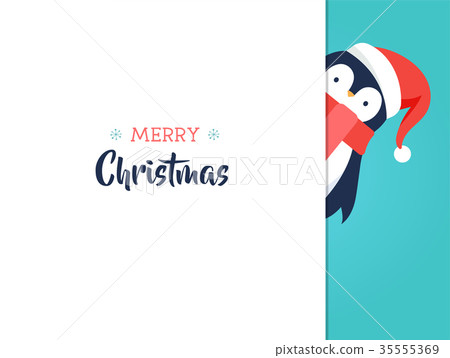 插图素材: merry christmas greeting card with sweet baby penguin