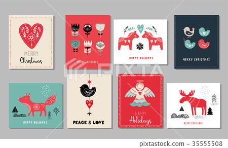 插图素材: christmas holidays greeting cards in scandinavian