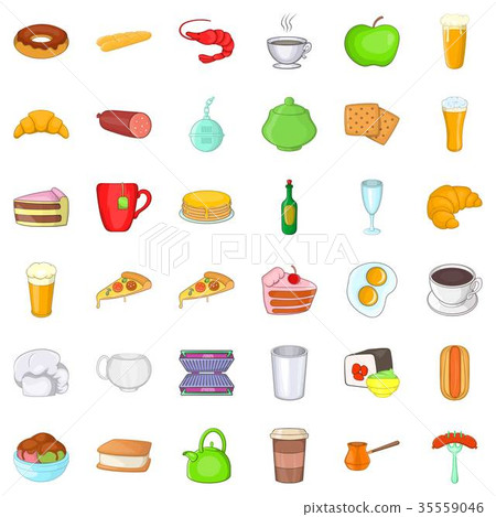 cartoonfood,cartoonanimator 图库插图: cafe food icons set, cartoon style