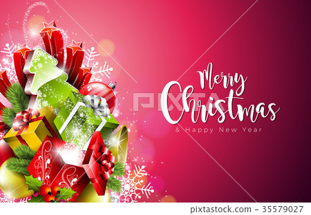 插图素材: merry christmas and happy new year illustration on