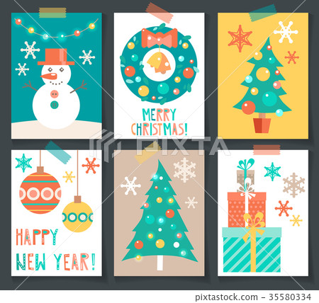 插图素材: set of winter holiday creative cards with flat