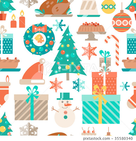 插图素材: vector flat winter holiday seamless pattern