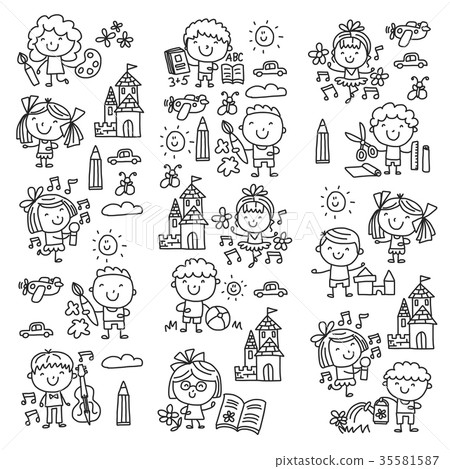 图库插图: kindergarten school education study children play