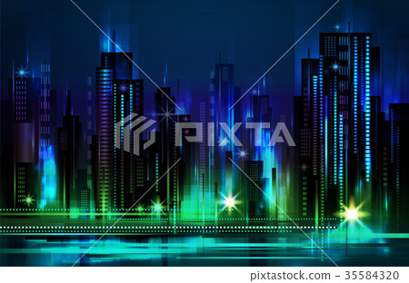 图库插图: illuminated night city skyline