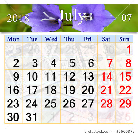 插图素材: calendar for july 2018 with lilac bluebells