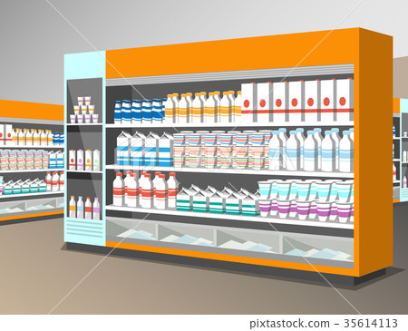 插图素材: milk products shelf in the store.