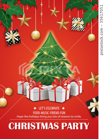 插图素材: invitation merry christmas red party poster banner