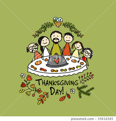 插图素材: thanksgiving day, family together have a dinner