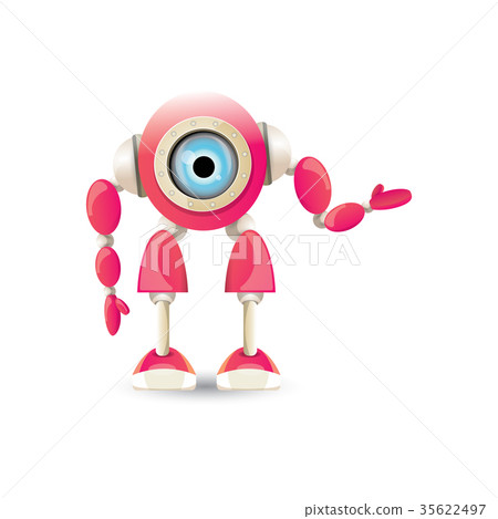 插图素材: vector funny cartoon pink friendly robot character
