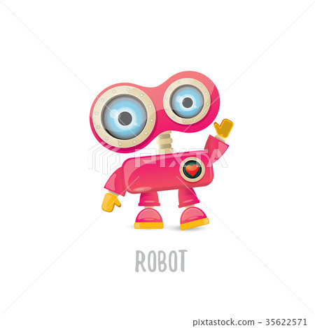 插图素材: vector funny cartoon pink friendly robot character