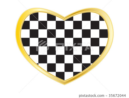 插图素材: checkered racing flag in heart shape, golden frame