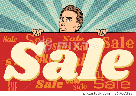 插图素材: man with a sales banner