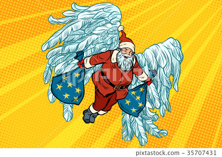 插图素材: santa claus angel wings, christmas gifts