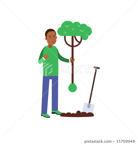 a tree,of the garden 插图素材: man cartoon character planting a tree