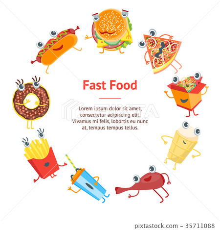 插图素材: cartoon color fast food characters banner card 查看