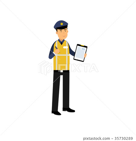 插图素材: cartoon traffic policeman standing and holding