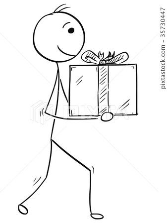 插图素材: man walking and holding large gift present box