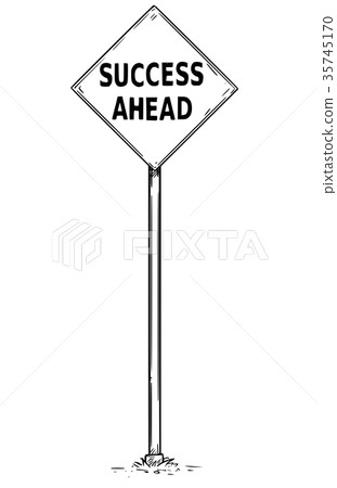 图库插图: drawing of arrow traffic sign with success ahead