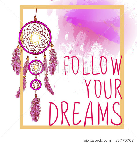 插图素材 follow your dreams words with dream catcher with