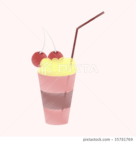 插图素材: flat shading style icon milkshake with cherry