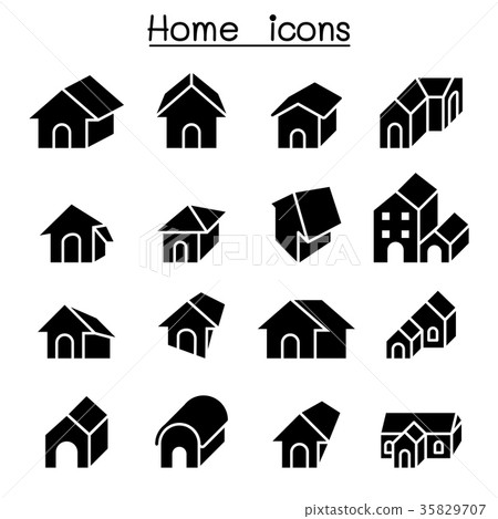 图库插图 home house residential,apartment icon set