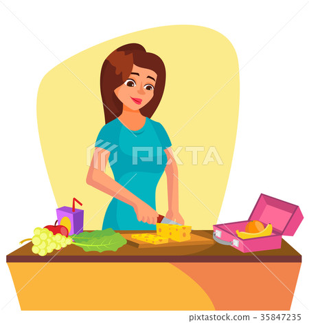 young woman making lunch in the