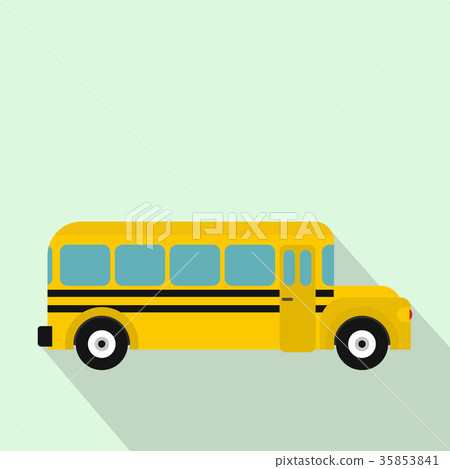 flat简笔画,简笔画 插图素材: yellow school bus icon, flat style