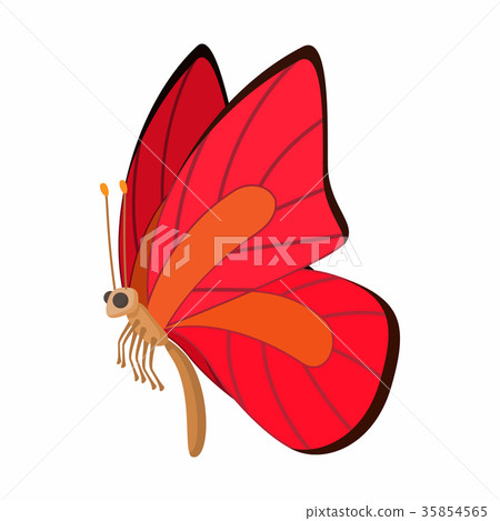 插图素材: red-orange butterfly icon, cartoon style