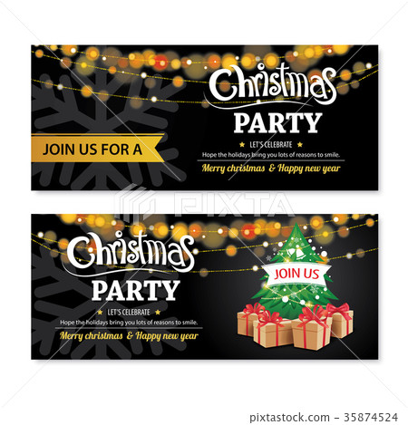 图库插图: invitation merry christmas party poster and card