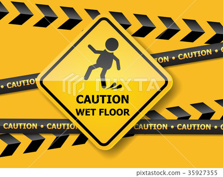 图库插图: caution wet floor on yellow wall