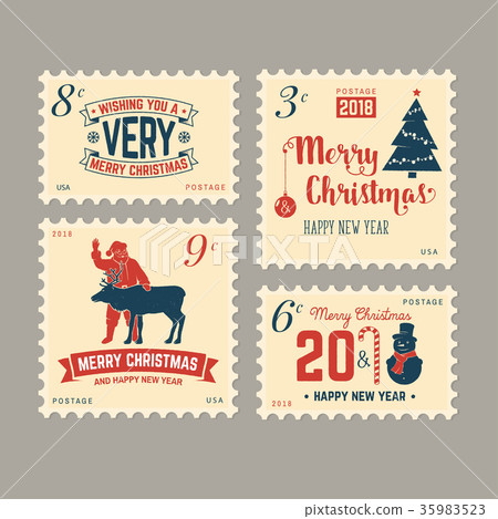 merry christmas and happy new year 2018 retro-插图素材 [35983523